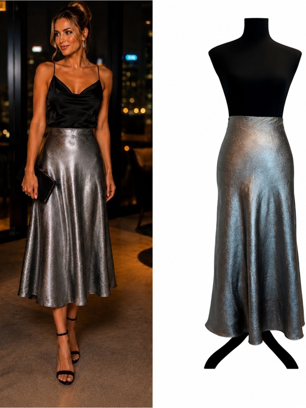 Steve Madden gray metallic silver midi slip skirt NWT